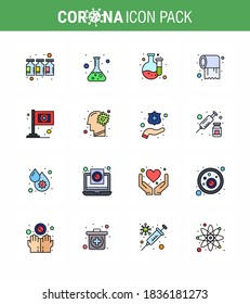 16 Paquete de iconos de corona del virus de la línea de color plana, como por ejemplo médico; asistencia; químico; atención; rollo coronavirus viral 2019-nov Enfermedad Vector Elementos de diseño
