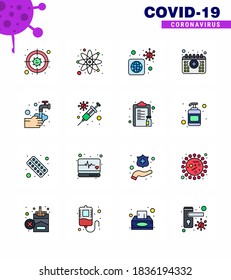 16 Flat Color Filled Line Corona Virus pandemic vector illustrations medical; time; worldwide; medical; appointment viral coronavirus 2019-nov disease Vector Design Elements