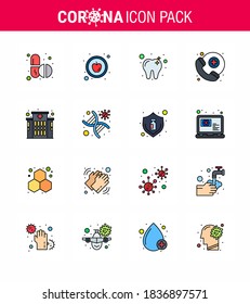 16 Flat Color Filled Line Coronavirus Covid19 Icon pack such as genetics; hospital; dental; clinic; survice viral coronavirus 2019-nov disease Vector Design Elements