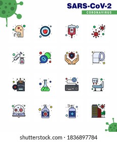 16 Flat Color Filled Line viral Virus corona icon pack such as injection; virus; blood; infection; coronavirus viral coronavirus 2019-nov disease Vector Design Elements