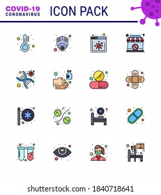 16 Flat Color Filled Line viral Virus corona icon pack such as genetics; banned; virus; sign; closed viral coronavirus 2019-nov disease Vector Design Elements