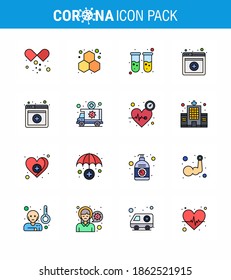 16 Flat Color Filled Line coronavirus epidemic icon pack suck as medical; ambulance; blood; services; medical viral coronavirus 2019-nov disease Vector Design Elements