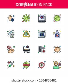 16 Flat Color Filled Line Coronavirus disease and prevention vector icon virus; disease; coronavirus; bacteria; virus viral coronavirus 2019-nov disease Vector Design Elements