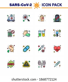 16 Flache farbige Linie Corona Virus pandemische Vektorgrafiken Coronavirus; Virus, Abtasten; Hygiene; Keimvirus-Coronavirus 2019-nov-Krankheit Vectordesign Elements