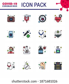 16 Flat Color Filled Line Coronavirus disease and prevention vector icon fitness; care; bacteria; time; heart viral coronavirus 2019-nov disease Vector Design Elements