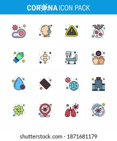 16 Flat Color Filled Line coronavirus epidemic icon pack suck as disease; corona; temperature; carrier; virus viral coronavirus 2019-nov disease Vector Design Elements