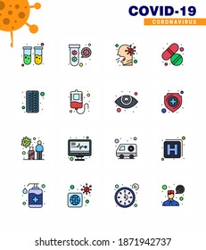 16 Flat Color Filled Line Set of corona virus epidemic icons. such as care; pill; virus; medicine; people viral coronavirus 2019-nov disease Vector Design Elements