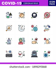 16 Flat Color Filled Line Coronavirus disease and prevention vector icon scientist; forbidden; care; diagnosis; tooth viral coronavirus 2019-nov disease Vector Design Elements