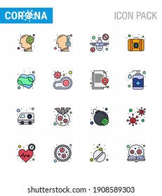 16 Flat Color Filled Line Coronavirus Covid19 Icon pack such as hand; medicine; temperature; medical case; warning viral coronavirus 2019-nov disease Vector Design Elements