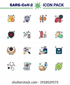 16 Flat Color Filled Line Coronavirus Covid19 Icon Pack wie Schild; Schutz; Virus, sauber; Schutz des viralen Coronavirus 2019-nov Krankheit Vectordesign Elements