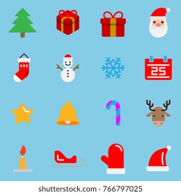 16 flat color icons set Christmas theme, vector design.