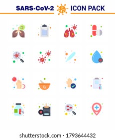 16 Flat Color Set of corona virus epidemic icons. such as scan; find; infedted; bacteria; tablets viral coronavirus 2019-nov disease Vector Design Elements
