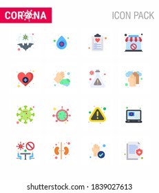 16 Flat Color Set of corona virus epidemic icons. such as heart; sign; check list; shop; plan viral coronavirus 2019-nov disease Vector Design Elements