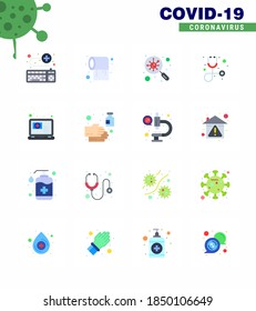 16 Flat Color Set of corona virus epidemic icons. such as medical; healthcare; care; diagnosis; scan viral coronavirus 2019-nov disease Vector Design Elements
