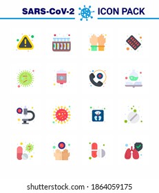 16 Flat Color Set of corona virus epidemic icons. such as bacteria; medicine; gloves; pills; capsule viral coronavirus 2019-nov disease Vector Design Elements