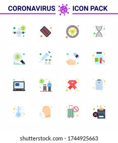 16 Flat Color Virus Corona Icon Pack, z. B. Bakterien; Genetik; Arzneimittel; DNA; Science viral coronavirus 2019-nov disease Vector Design Elements