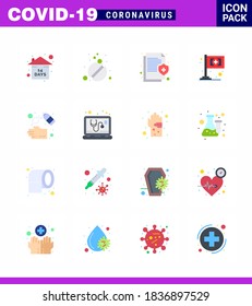 16 Flat Color viral Virus corona icon pack such as cleaning; medical; health; flag; protect viral coronavirus 2019-nov disease Vector Design Elements