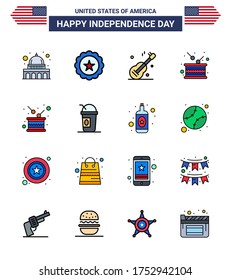 16 Flat Filled Line Signs for USA Independence Day america; independence; guiter; holiday; day Editable USA Day Vector Design Elements