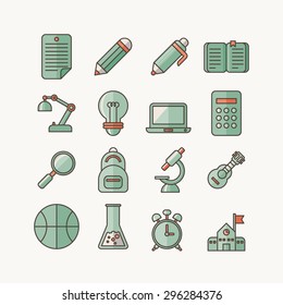16 flat icons for Education school.Vector EPS10