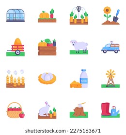 16 Flat Icons of Farmland Elements 

