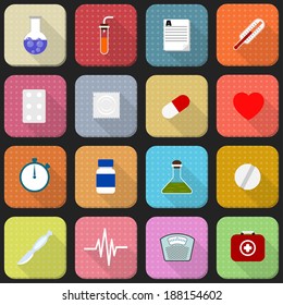 16 flat icons of health and medicine