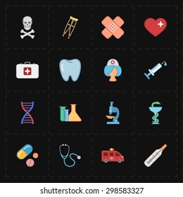 16 flat medicine icons