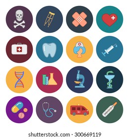 16 flat medicine icons