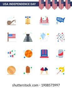 16 Flat Signs for USA Independence Day states; usa; gate; united; map Editable USA Day Vector Design Elements