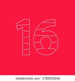 16 font, linear stroke number. Modern trendy, creative style design. For logo, brand label, design elements, corporate identity, application and more. İsolated vector illustration