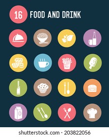 16 Food and drink flat icons,color vector