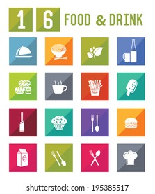 16 Food & Drink Icon set on white background,vector