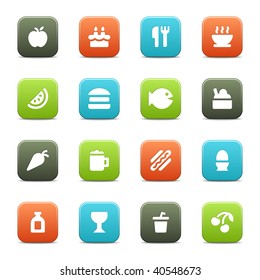 16 food and drink icons. The vector file includes each icon in four different colors.