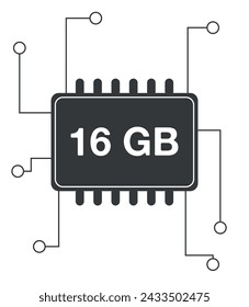 16 GB Ram. Ram memory with electrical circuits, technology and computer processing concept