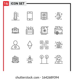 16 General Icons for website design print and mobile apps. 16 Outline Symbols Signs Isolated on White Background. 16 Icon Pack.