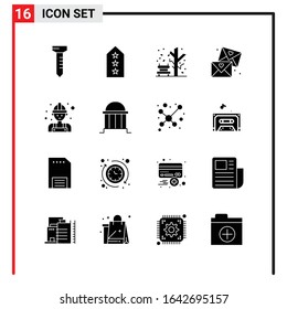 16 General Icons for website design print and mobile apps. 16 Glyph Symbols Signs Isolated on White Background. 16 Icon Pack.