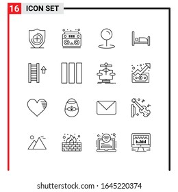16 iconos generales para diseño de sitios web, aplicaciones impresas y móviles. 16 Símbolos de esquema Señales aisladas en fondo blanco. Paquete de iconos.