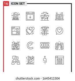16 General Icons for website design print and mobile apps. 16 Outline Symbols Signs Isolated on White Background. 16 Icon Pack.