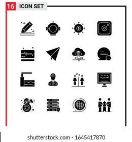 16 General Icons for website design print and mobile apps. 16 Glyph Symbols Signs Isolated on White Background. 16 Icon Pack.