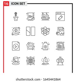 16 General Icons for website design print and mobile apps. 16 Outline Symbols Signs Isolated on White Background. 16 Icon Pack.