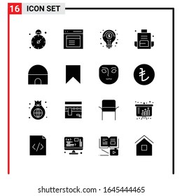 16 iconos generales para diseño de sitios web, aplicaciones impresas y móviles. 16 Símbolos de glifo Señales aisladas en fondo blanco. Paquete de iconos.