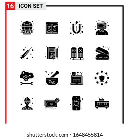 16 General Icons for website design print and mobile apps. 16 Glyph Symbols Signs Isolated on White Background. 16 Icon Pack.