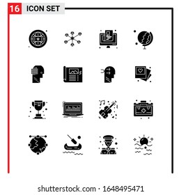 16 General Icons for website design print and mobile apps. 16 Glyph Symbols Signs Isolated on White Background. 16 Icon Pack.