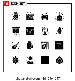 16 General Icons for website design print and mobile apps. 16 Glyph Symbols Signs Isolated on White Background. 16 Icon Pack.