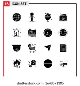 16 General Icons for website design print and mobile apps. 16 Glyph Symbols Signs Isolated on White Background. 16 Icon Pack.