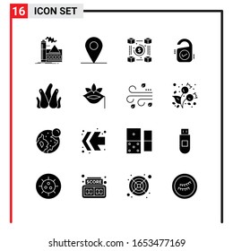 16 iconos generales para diseño de sitios web, aplicaciones impresas y móviles. 16 Símbolos de glifo Señales aisladas en fondo blanco. Paquete de iconos.
