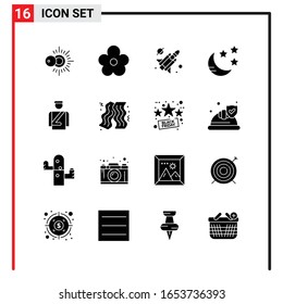 16 iconos generales para diseño de sitios web, aplicaciones impresas y móviles. 16 Símbolos de glifo Señales aisladas en fondo blanco. Paquete de iconos.