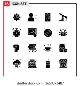 16 General Icons for website design print and mobile apps. 16 Glyph Symbols Signs Isolated on White Background. 16 Icon Pack.