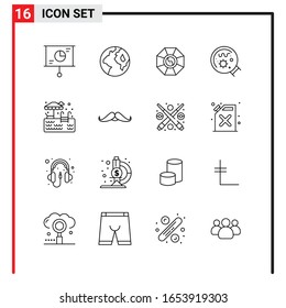16 General Icons for website design print and mobile apps. 16 Outline Symbols Signs Isolated on White Background. 16 Icon Pack.