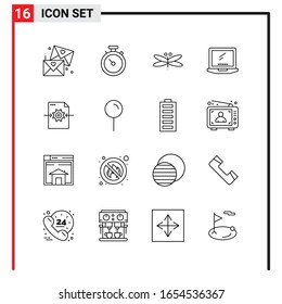 16 General Icons for website design print and mobile apps. 16 Outline Symbols Signs Isolated on White Background. 16 Icon Pack.