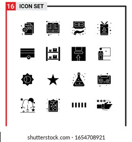 16 iconos generales para diseño de sitios web, aplicaciones impresas y móviles. 16 Símbolos de glifo Señales aisladas en fondo blanco. Paquete de iconos.